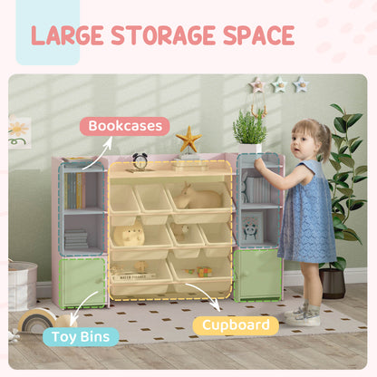 Kids Toy Organizers and Storage with 8 Removable Storage Bins and Bookshelf, Pink