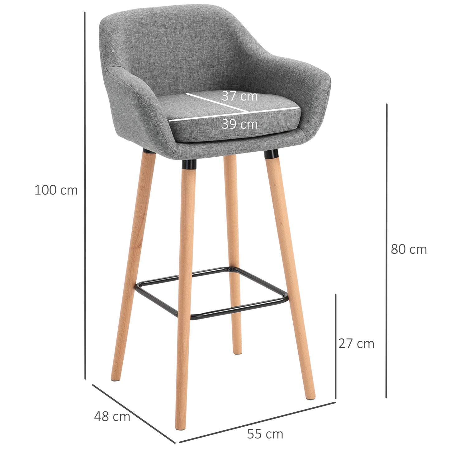 Set of 2 Bar Stools Modern Upholstered Seat Bar Chairs w/ Metal Frame