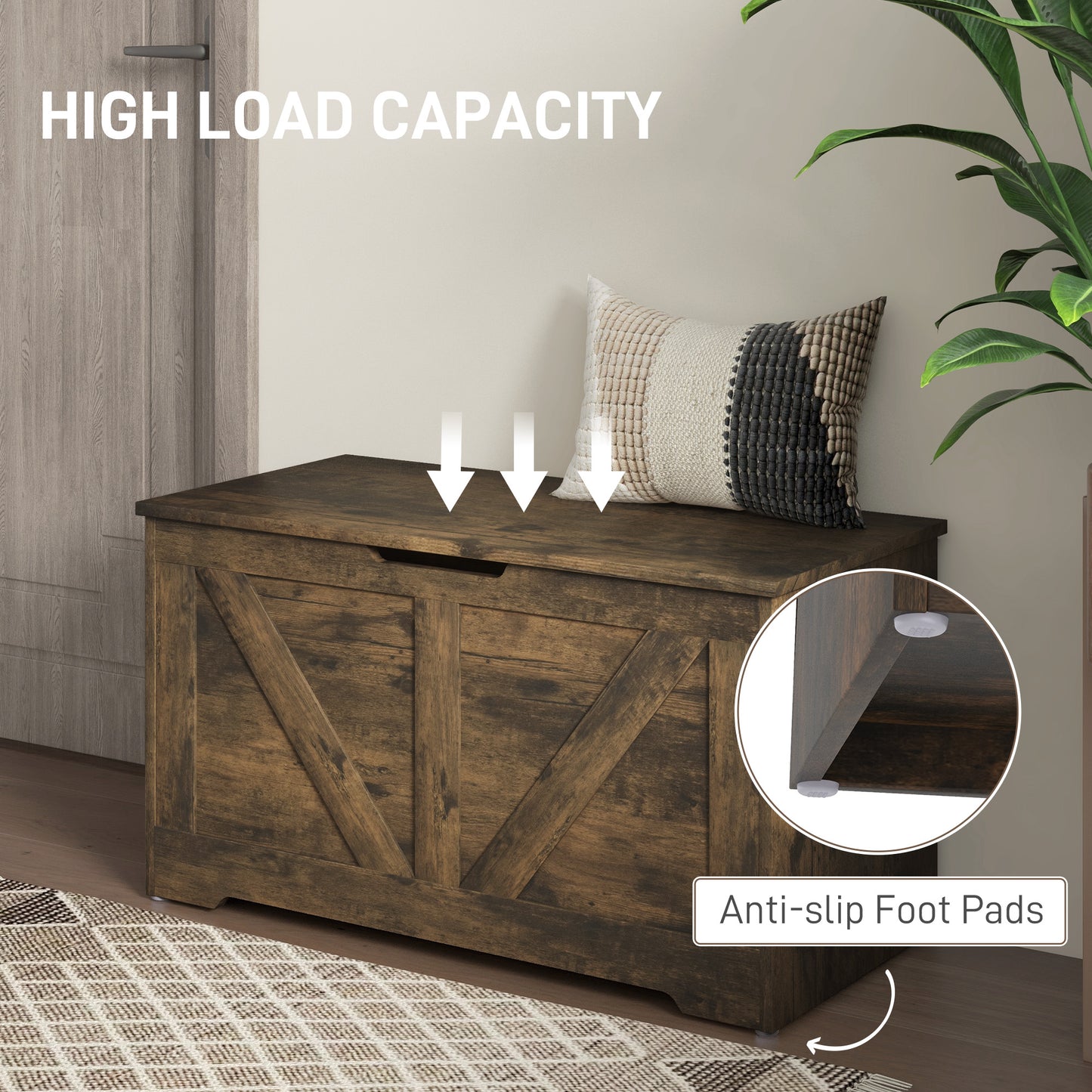 100L Home Storage Box, with Safety Hinge - Rustic Brown