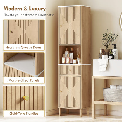 Slim Bathroom Cabinet with Silent Drawer Rail for Scandinavian, Japanese Styles - Wood-Effect