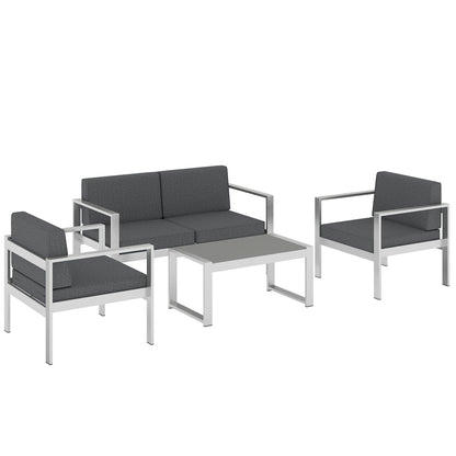 4 Seater Garden Furniture Set, Extra Wide Deep Garden Sofa Set with Olefin Cushions, Brushed Aluminium Frame, Dark Grey