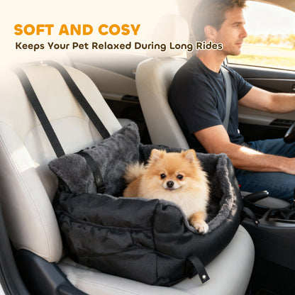 Dog Car Seat for Small Dogs with Fixed Buckle, Safety Leash, Washable Cover, 58 x 45 x 28 cm, Black