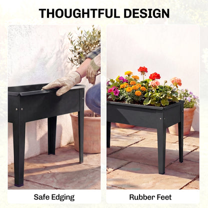 Raised Planter, Metal Raised Garden Bed on Legs with Drainage Hole and Foot Covers, Black