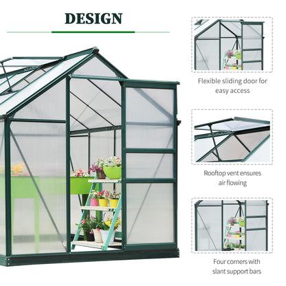 6 x 8ft Polycarbonate Greenhouse, Large Walk-In Green House with Slide Door and Window