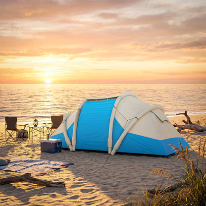 Inflatable Tent 2 Bedroom Tunnel Design Windproof Air Tent with Carry Bag for 4 Person