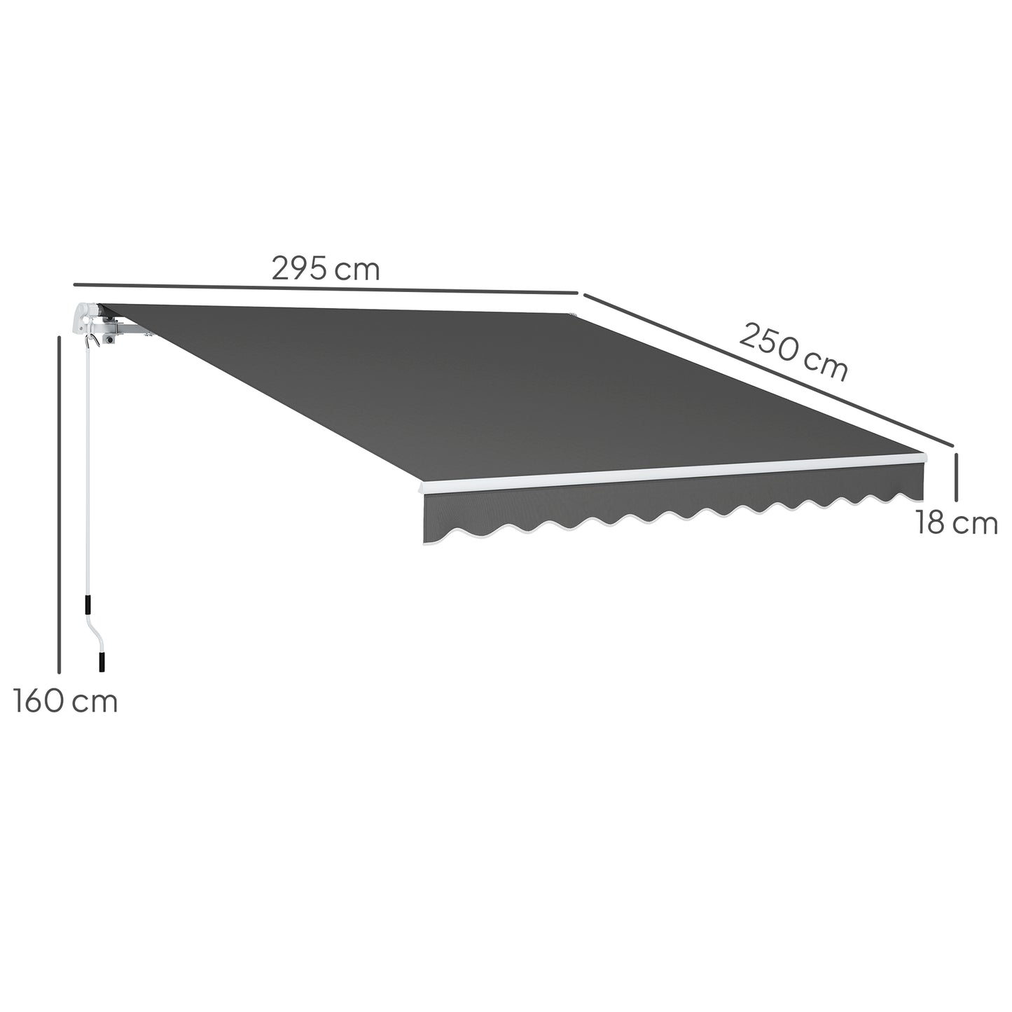 3 x 2.5m Garden Patio Manual Awning, Retractable Canopy Sun Shade Shelter with Fittings and Crank Handle, Dark Grey
