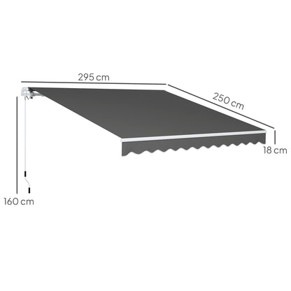 3 x 2.5m Garden Patio Manual Awning, Retractable Canopy Sun Shade Shelter with Fittings and Crank Handle, Dark Grey