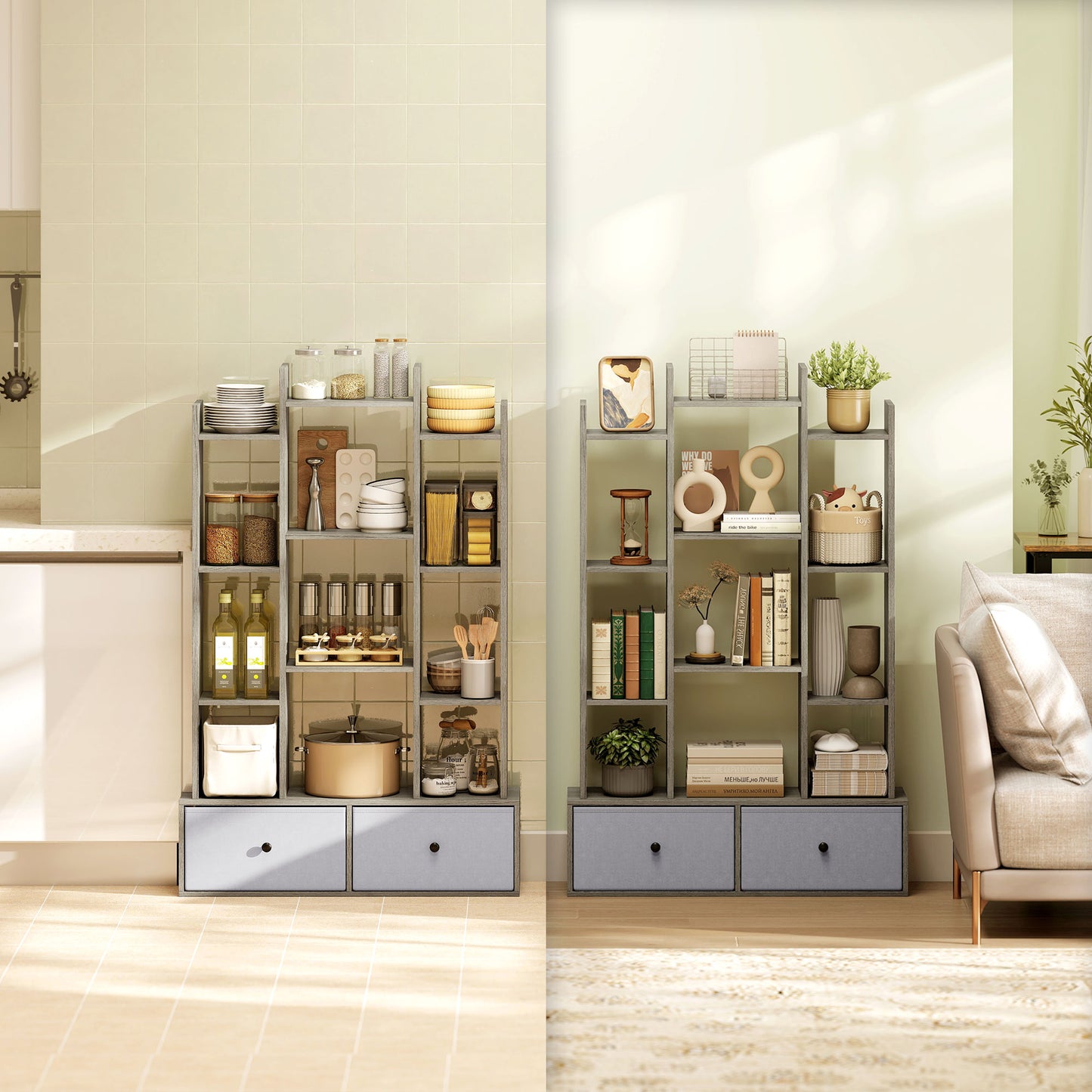 12 Shelf Storage Unit, with Drawers - Graphite Wood Effect