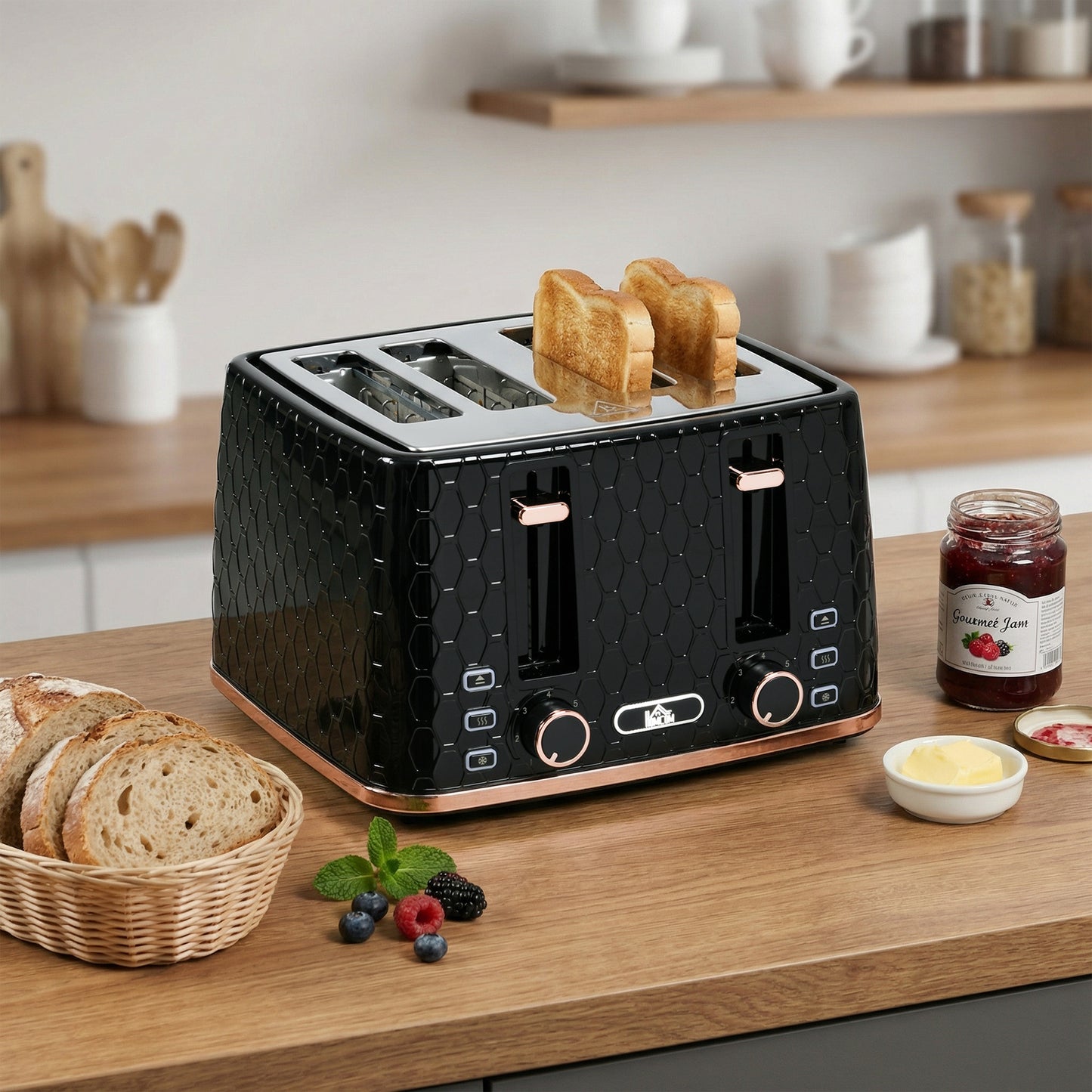 4 Slice Toaster with 7 Browning Levels, High Lift, Reheat/Defrost/Cancel, Self-centring Function, Removable Crumb Tray