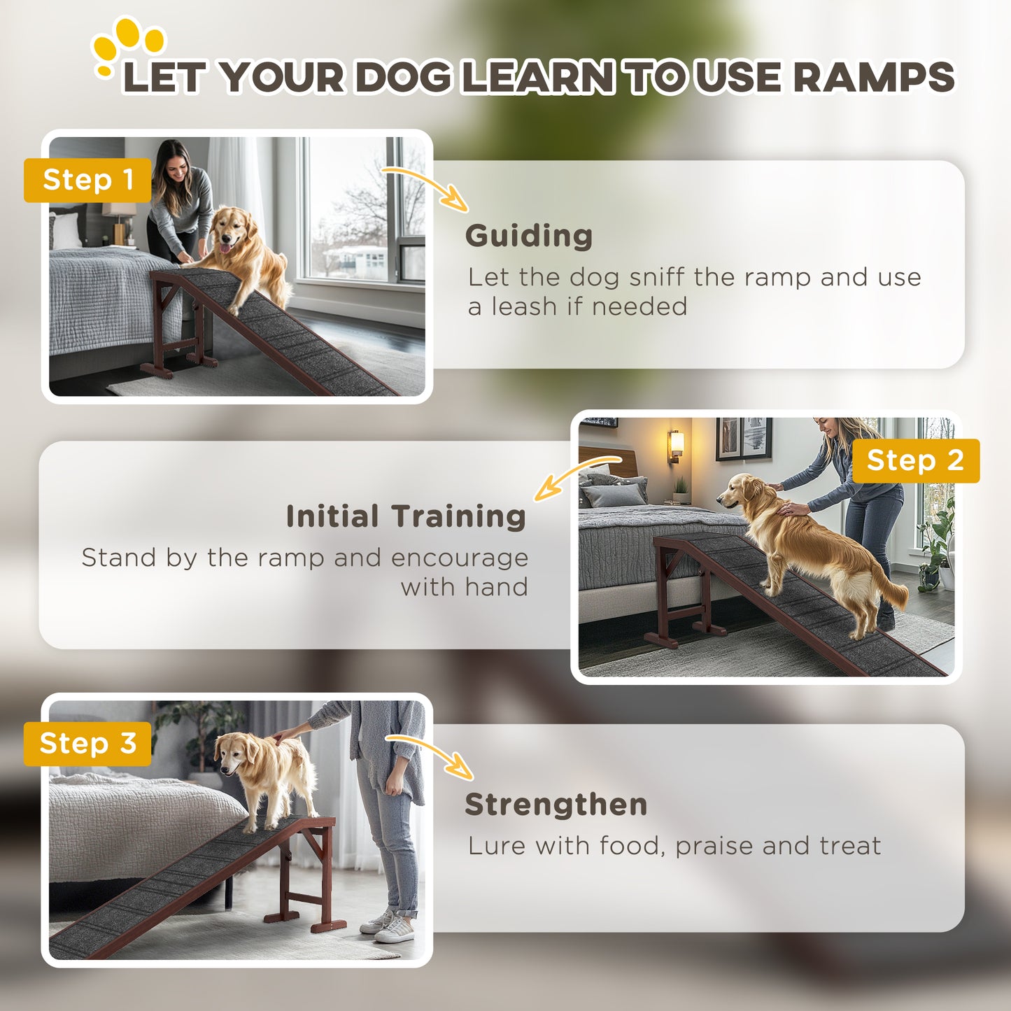 Pet Ramp for Dogs with Non-Slip Carpet and Top Platform - Brown & Grey