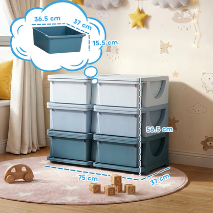 Kids Storage Unit, with Six Drawers - Blue