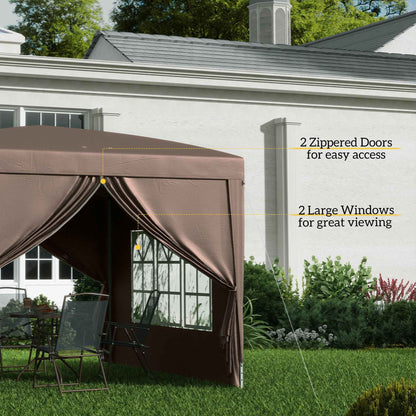 3x3(m) Pop-Up Gazebo, with Curtain Walls and Windows, Coffee