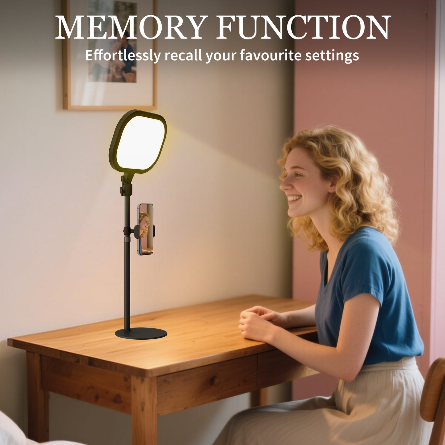 Selfie Light for Video Conference Lighting, Dimmable Desk Lamp with Stand Phone Holder