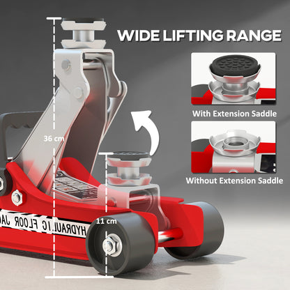 Hydraulic Low Profile Floor Jack, 2.5 Tonne Heavy Duty Steel Trolley Car Jack Lift with 80-360 mm Lifting Range, Wheels