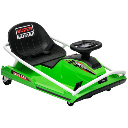 24V Electric Go Kart for Kids with Drift Mode, 300W Brushless Motor, Soft Start and Dual Speed for Ages 6-10, Green