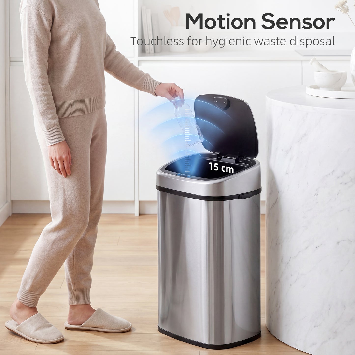 58L Motion Sensor Bin, Automatic Touchless Rubbish Bin with Fingerprint Resistant Stainless Steel for Kitchen, Hygienic Gyms