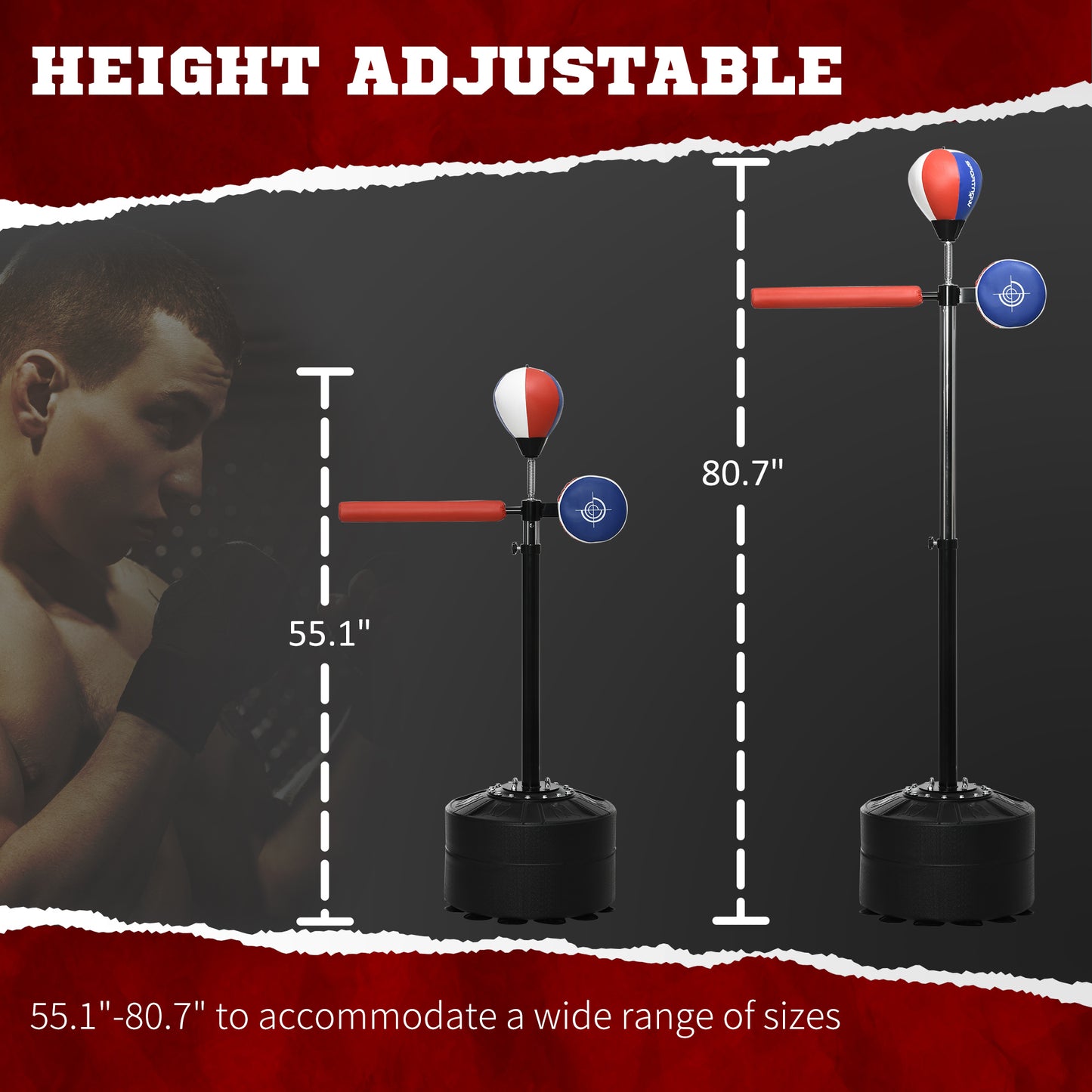 Adjustable Speed Bag, Boxing Bag, with Stand, Reflex Bar, Punching Pad, Multicoloured