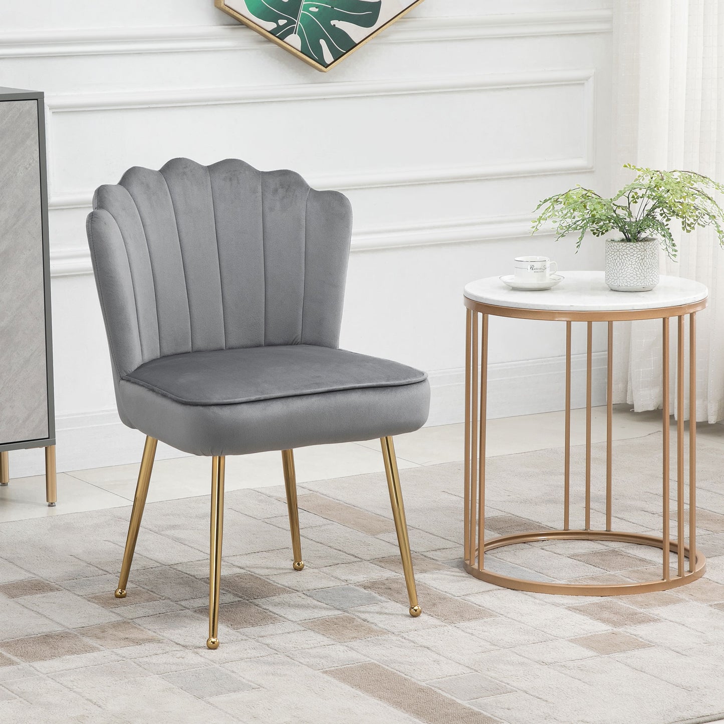 Velvet-Feel Shell Accent Chair - Grey
