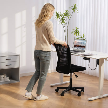Computer Desk Chair, Armless Mesh Office Chair with Adjustable Height and Rolling Wheels, Black