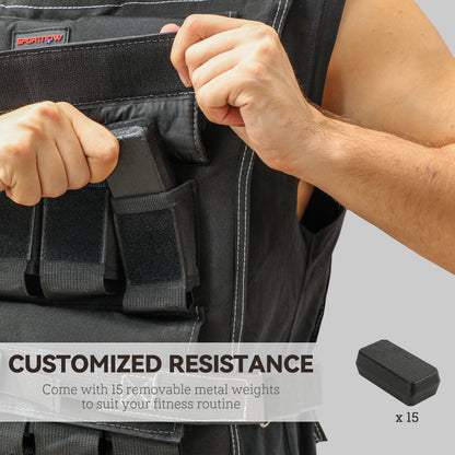 15KG Adjustable Weighted Vest, Running Weight Vest, with 30 Metal Weights, Reflective Strips, for Running, Exercise