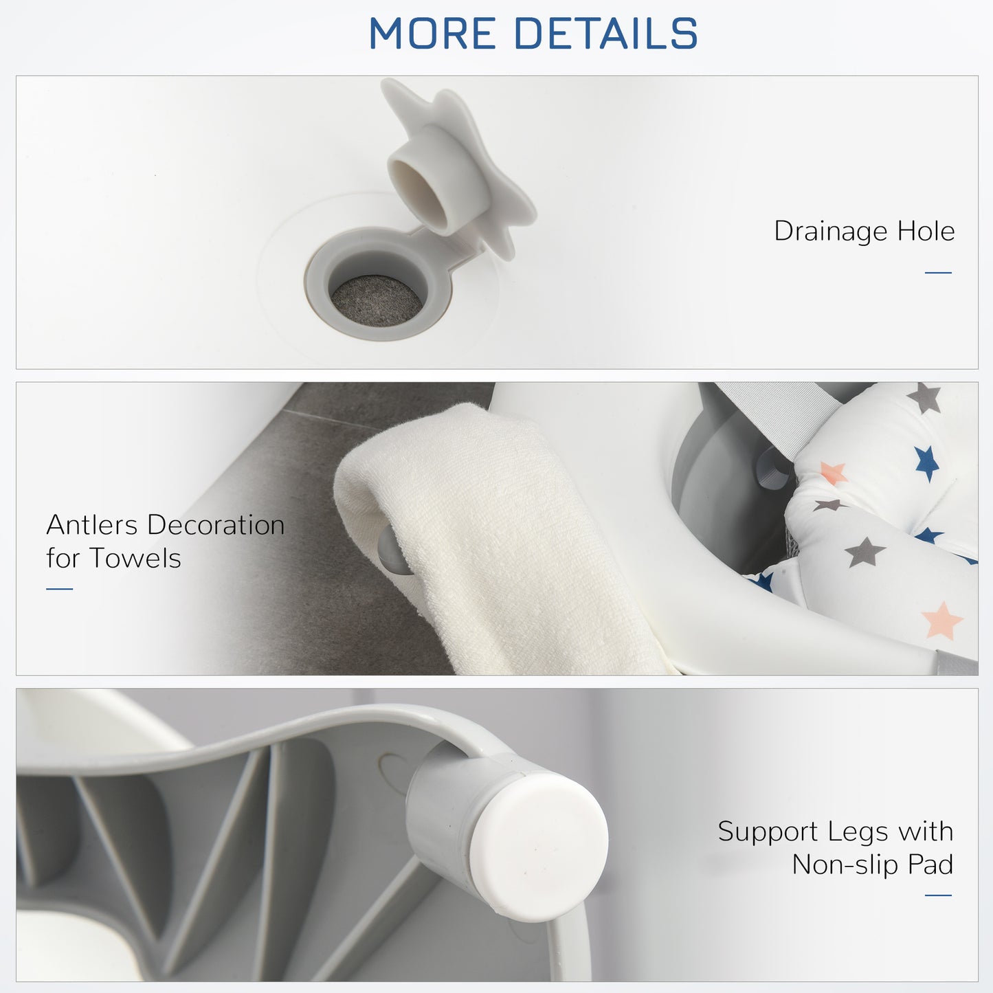 Foldable Baby Bathtub Set, Collapsible Bath Tub with Thermostatic Water Plug, Non-Slip Support, Cushion Pad, Drain Plugs