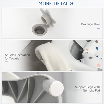 Foldable Baby Bathtub Set, Collapsible Bath Tub with Thermostatic Water Plug, Non-Slip Support, Cushion Pad, Drain Plugs