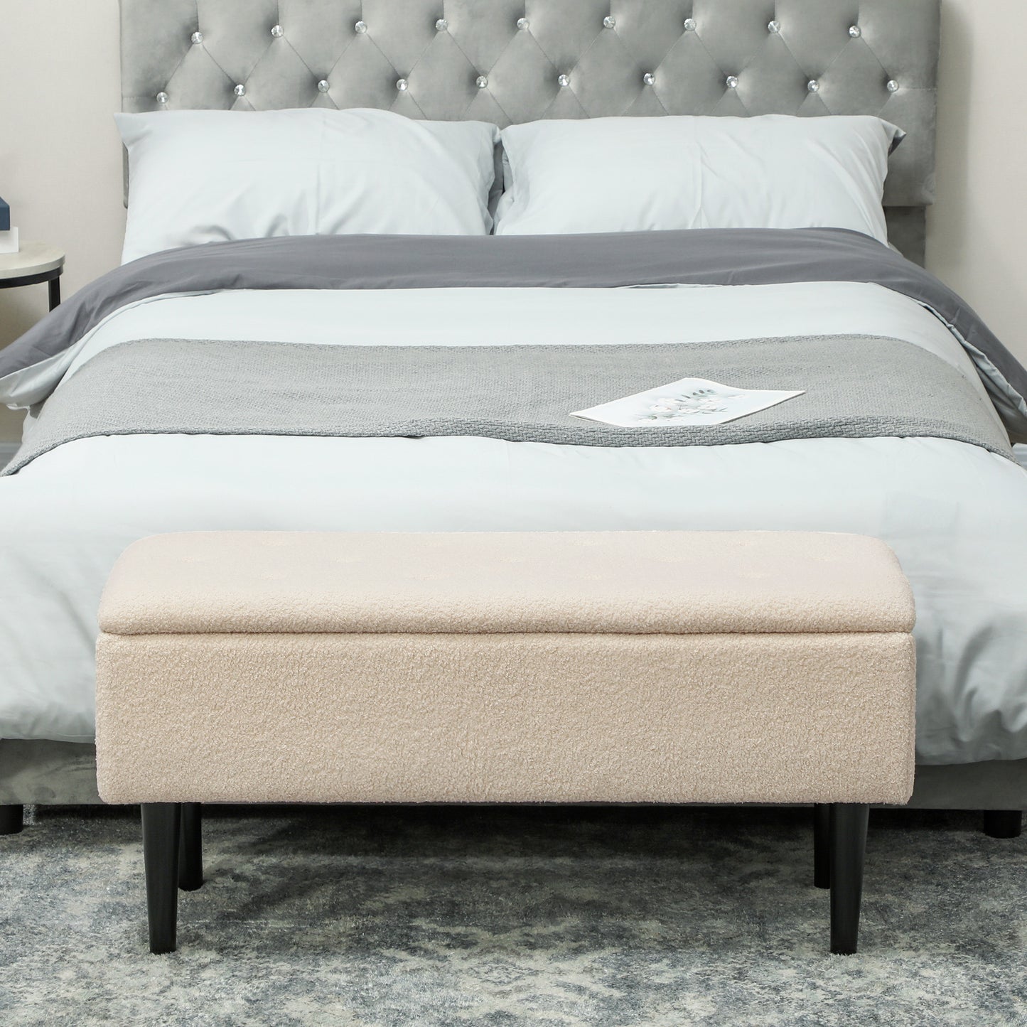 57L Teddy Fleece Storage Ottoman - Cream