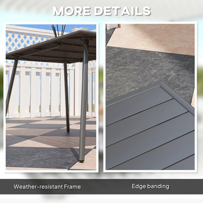 Rectangle Garden Table with Slat Top, Steel Frame, Outdoor Table for 6 Person, 150 x 80 x 74 cm, Grey