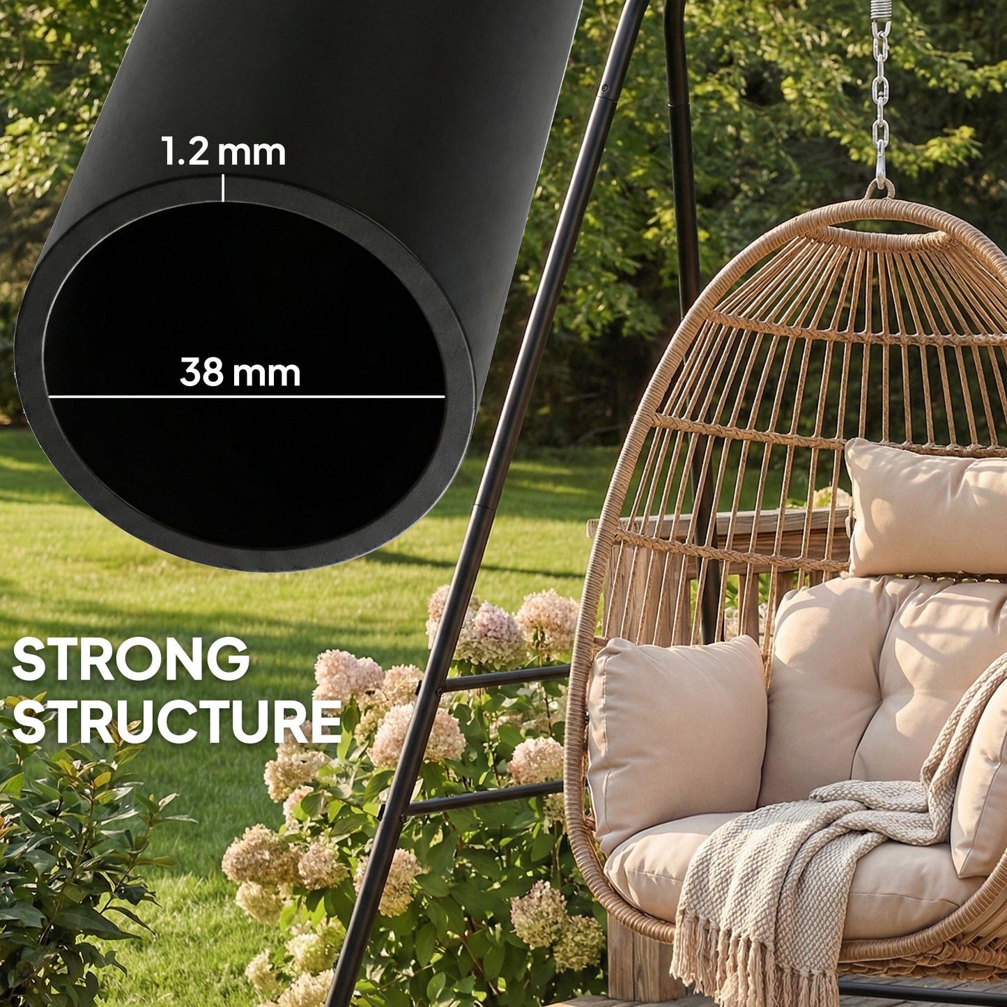 Hammock Chair Stand Only, 150KG Load Capacity, for Indoor Outdoor, Black