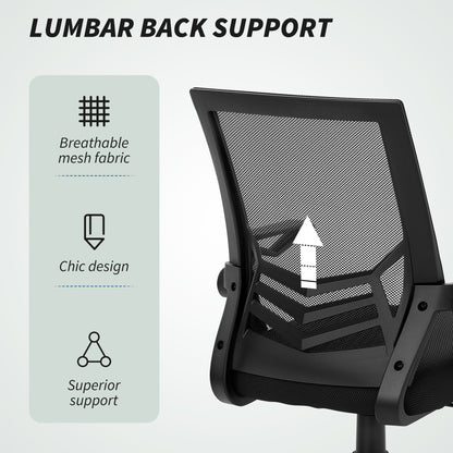 Mesh Office Chair, Computer Desk Chair with Flip-up Armrests, Lumbar Back Support and Swivel Wheels, Black