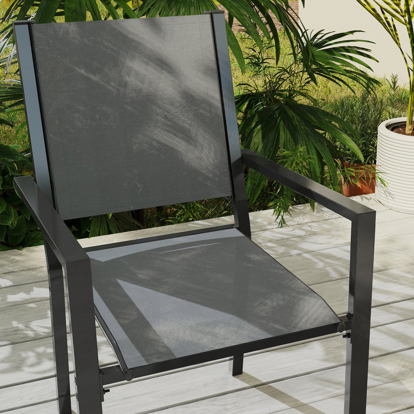 7 Piece Garden Dining Set, Outdoor Furniture Set with 6 Stackable Chairs and 150 cm Rectangle Table, WPC Slatted Top