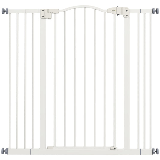 Pressure Fit Dog Stair Gate No Drilling Safety Gate Auto Close for Doorways, Hallways, 74-100cm Adjustable, 94cm Tall, White