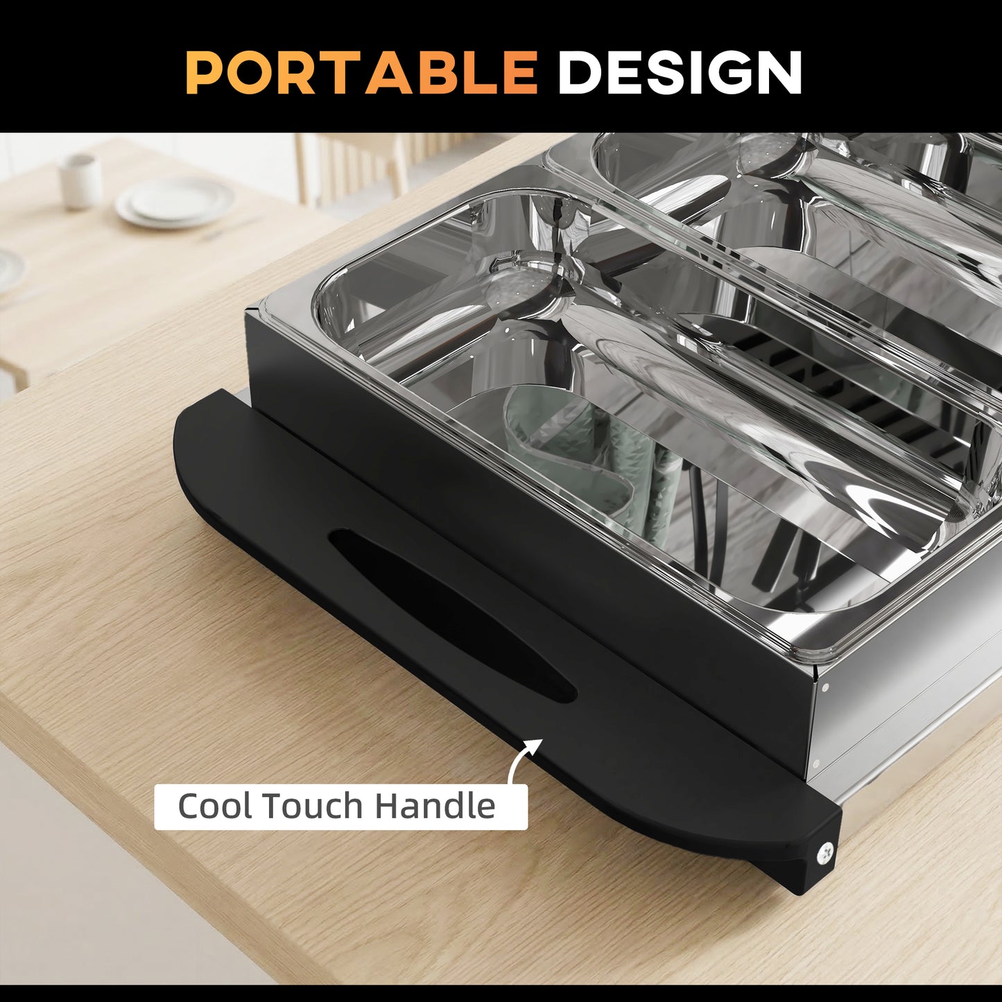 4 Tray Electric Food Warmer Buffet Server with Warming Plate, Cool Touch Handles, Adjustable Temperature, 300W