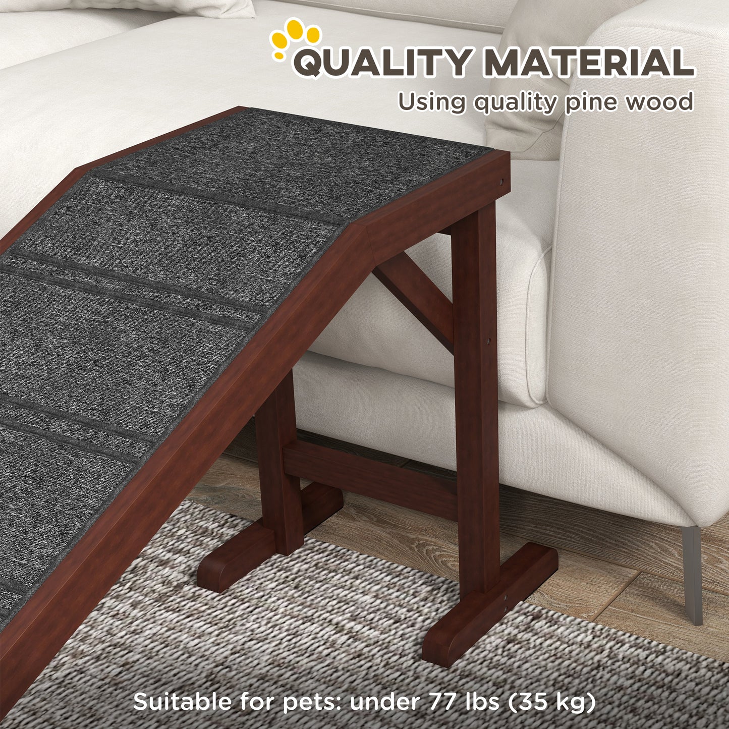 Pet Ramp for Dogs with Non-Slip Carpet and Top Platform - Brown & Grey