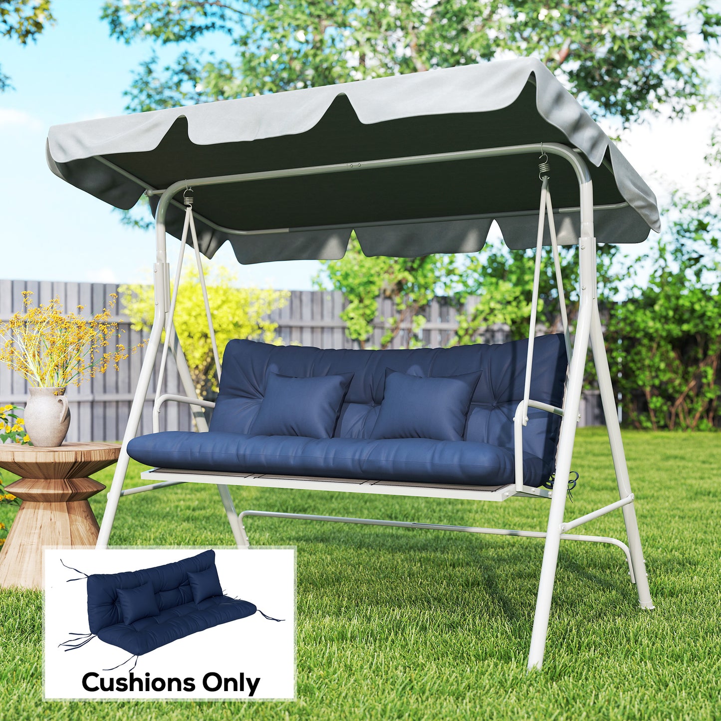 Outdoor Seat Cushions Back Cushion with 2 Pillows, Water Repellent Seat Pads for 3-Seater Chair, Dark Blue