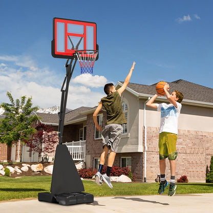245-305cm Adjustable Basketball Hoop and Stand, with Wheels, Red