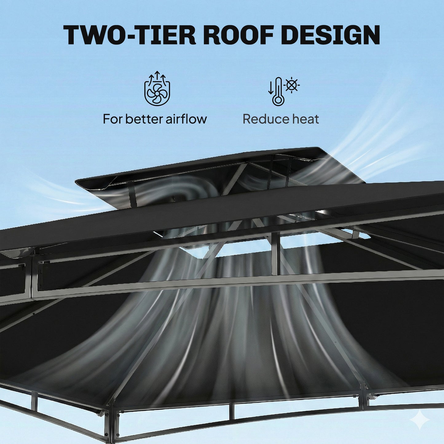 3 x 3 m Gazebo, Garden Gazebo with 2-Tier Roof, Metal Frame, Black