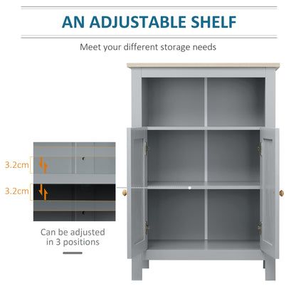 Bathroom Floor Cabinet, Free Standing Cupboard with Double Doors and Adjustable Shelf for Kitchen, Hallway, Living Room, Grey