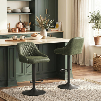Bar Stools Adjustable Swivel Kitchen Chairs with Backrest Set of 2 for Kitchen Island Dark Green