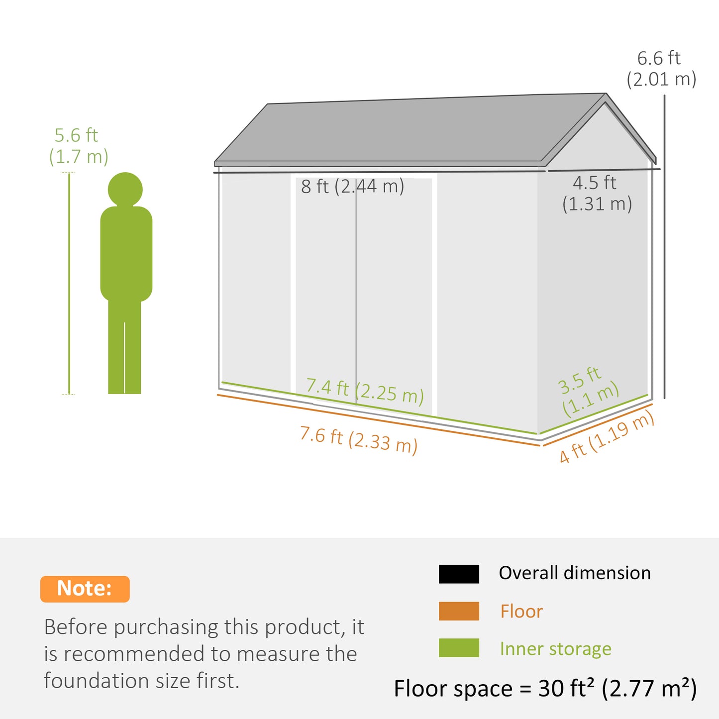 8 x 4 ft Resin Garden Shed, Wood-Effect Outdoor Storage Shed with Floor, Windows, Lockable Doors and Vents, Dark Grey