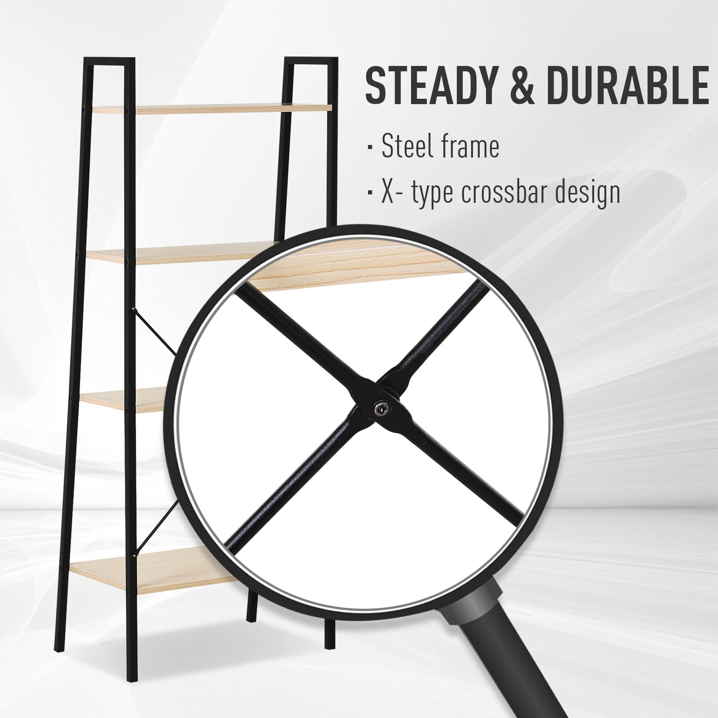 4-Tier Industrial Ladder Shelf – Oak & Black