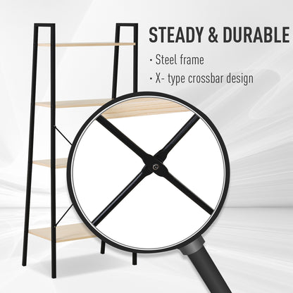 4-Tier Industrial Ladder Shelf – Oak & Black