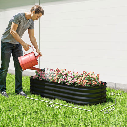 Galvanised Raised Garden Bed, Metal Planter Box with Safety Edging, for Flowers, Herbs, Succulents, Black