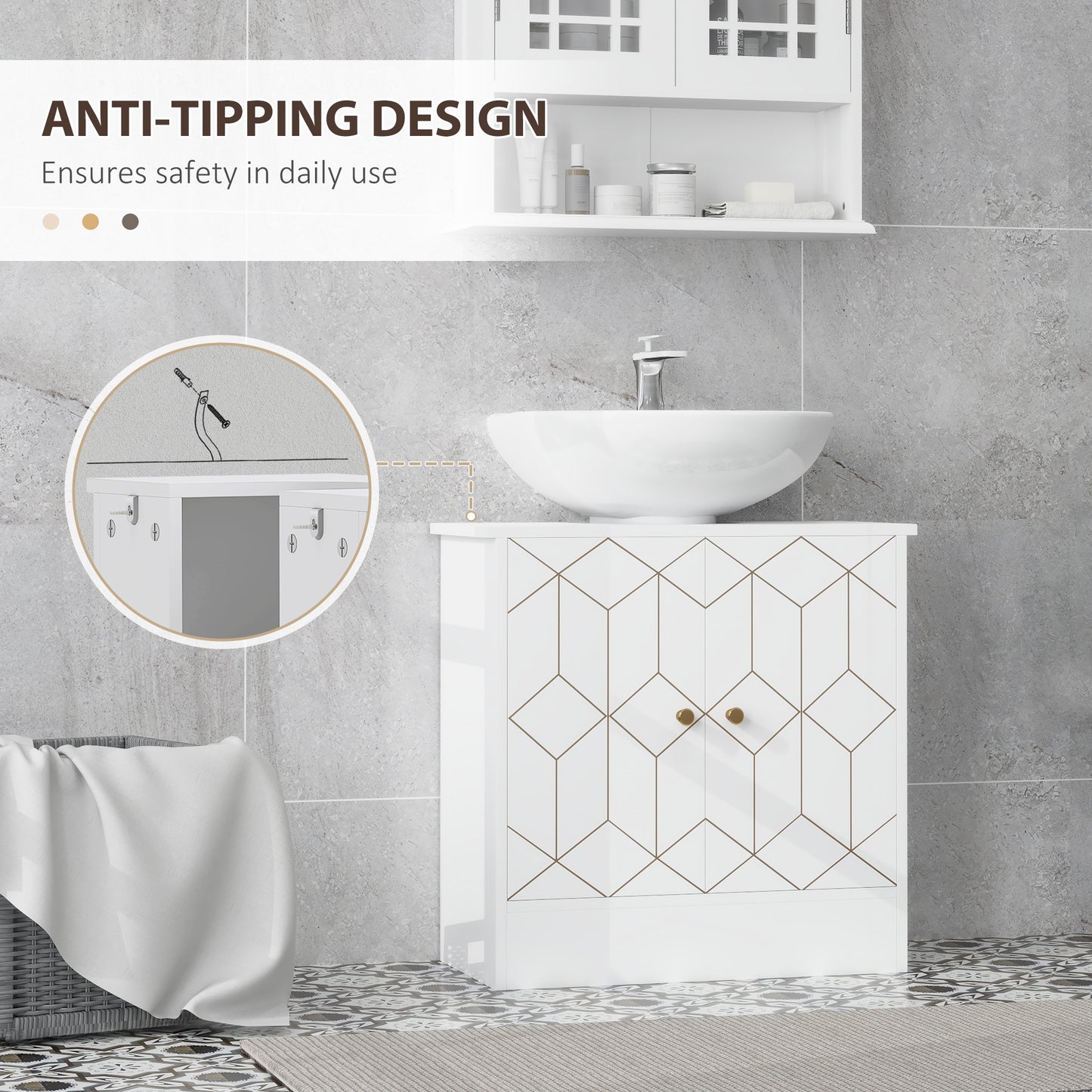 Under Sink Bathroom Cabinet, Under Sink Cabinet with Adjustable Shelf and Open Compartment for Basin with or without Pedestal