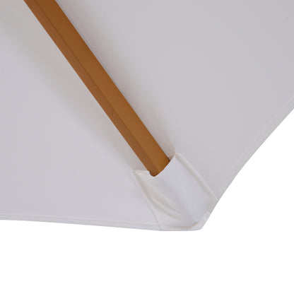 3(m) Garden Parasol, Pulley Operated Patio Umbrella, Wooden Table Market Umbrella with Rope Pulley Mechanism and 8 Ribs