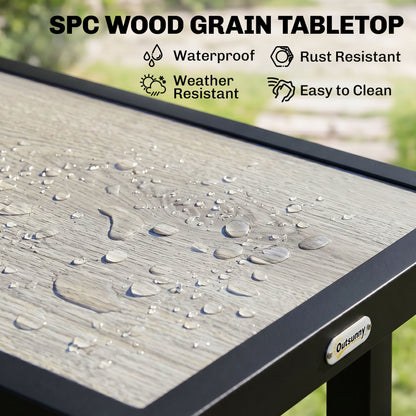 Metal Garden Coffee Table, Outdoor Side Table with SPC Woodgrain Tabletop for Outside, Garden, Balcony, Porch