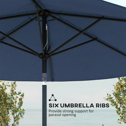 2.6 m Garden Parasol Umbrella with Aluminium Pole, Outdoor Patio Umbrella with Tilt and Crank, Vent, Navy Blue