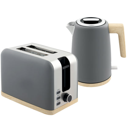 Stainless Steel Kettle and Toaster Set, 1.7L 3000W Fast Boil Kettle & 2 Slice Toaster Kitchen Set
