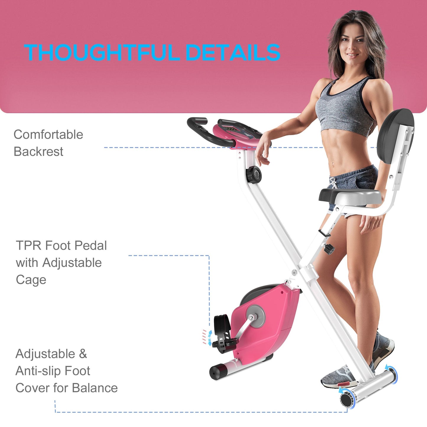 Folding Exercise Bike, Fitness Bicycle Indoor Trainer, 8-Level Magnetic Resistance Adjustable, with LCD Monitor