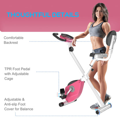 Folding Exercise Bike, Fitness Bicycle Indoor Trainer, 8-Level Magnetic Resistance Adjustable, with LCD Monitor